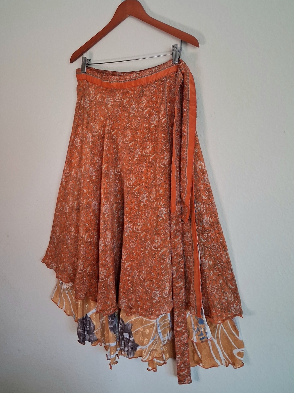Vintage Women's Kariza Orange Paisley Layered Wrap Skirt - Picture 3 of 12